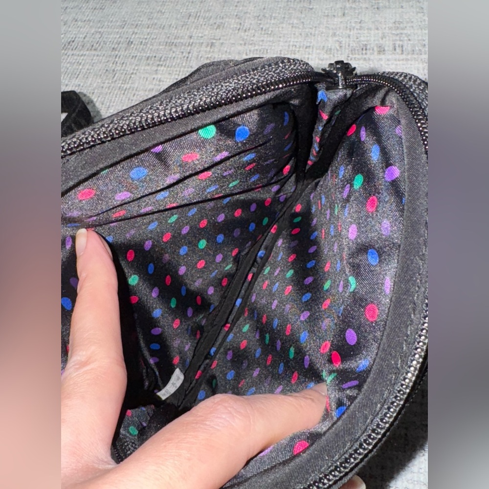 Vera Bradley Black Quilted Mini Hipster Purse With Polka Dot Interior - Picture 5 of 8